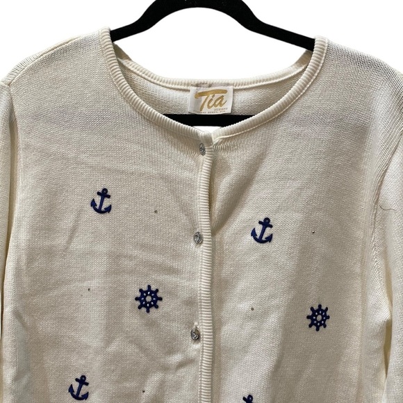 TIA DESIGNS women's embroidery sweater Size M, Button-Up, Navy design, Cotton - Picture 2 of 10